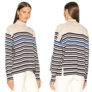 Rag & Bone Ann Sweater Large Striped Oatmeal Cotton Cashmere Luxe Quiet Luxury